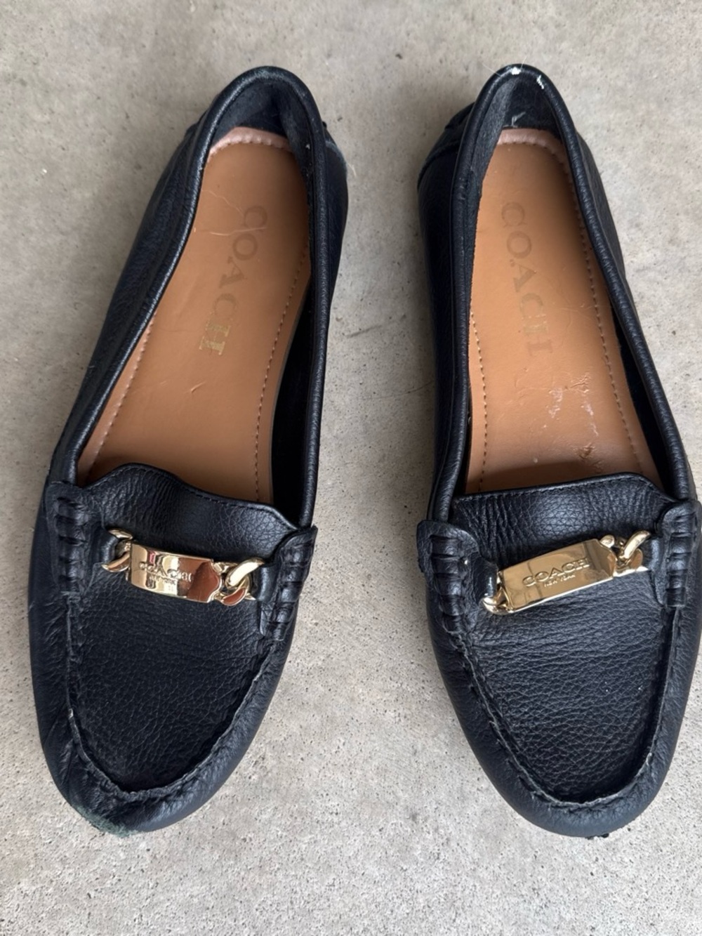 Coach Black Leather Loafers with Gold-Tone Hardware